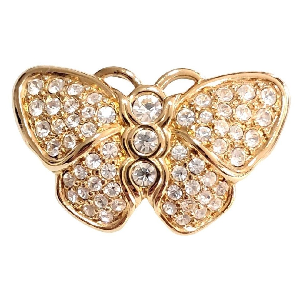 Swarovski Butterfly Brooch Clear Crystals Gold Tone Figural Insect Pin Vintage C